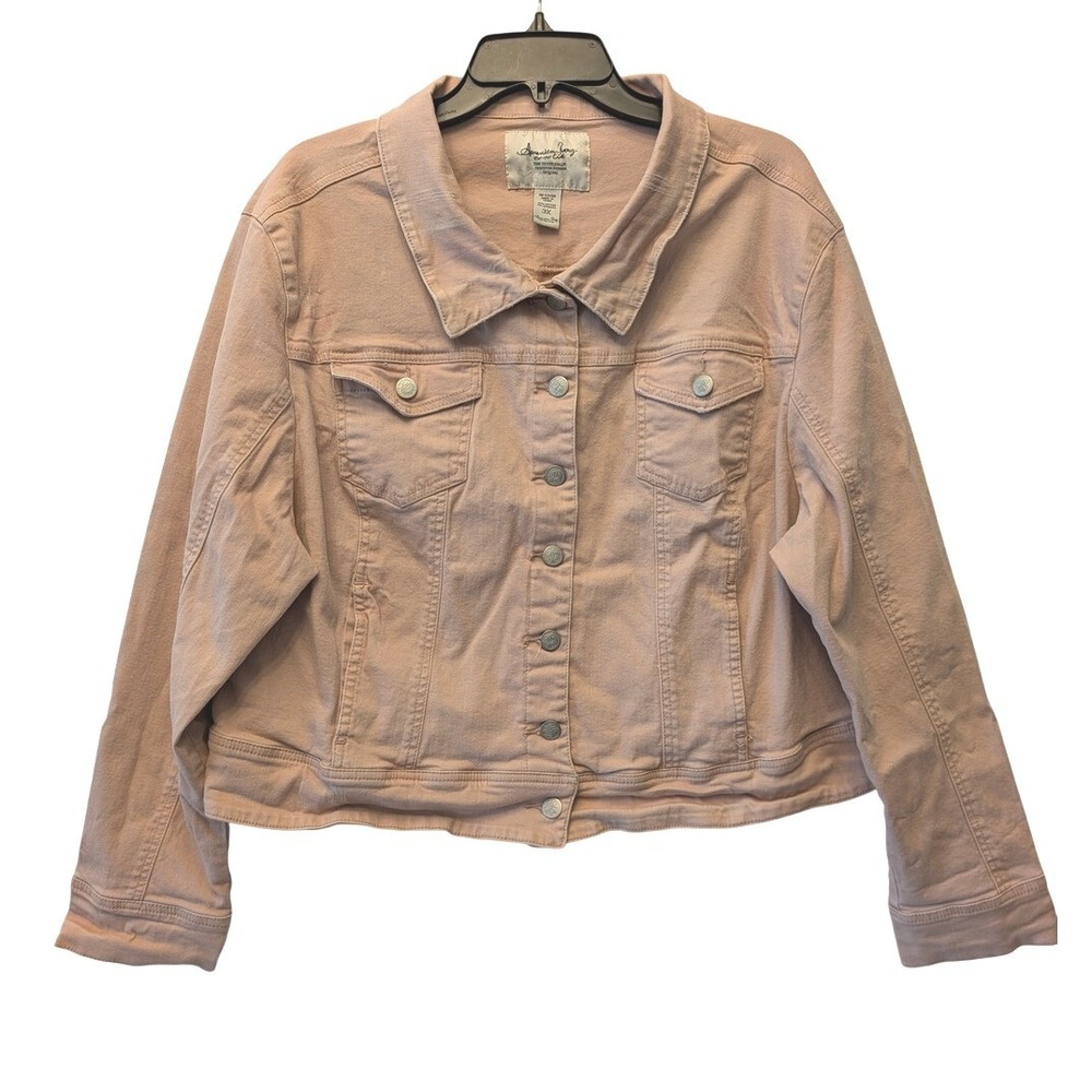 American Rag Cie Womens 3X Dusty Rose Pink Denim Trucker Jacket Plus Sz‎ Stretch